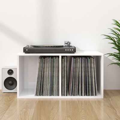 vidaXL Úložný box na vinyly, lesklý biely 71x34x36cm, kompozitné drevo