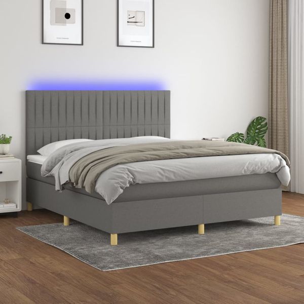 vidaXL Posteľ boxsping s matracom a LED tmavosivá 180x200 cm látka