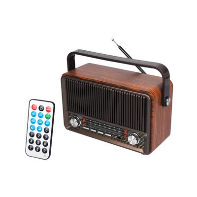 Prenosné retro rádio RABA s diaľkovým ovládaním, Bluetooth, FM, USB, SD, AUX, hnedá