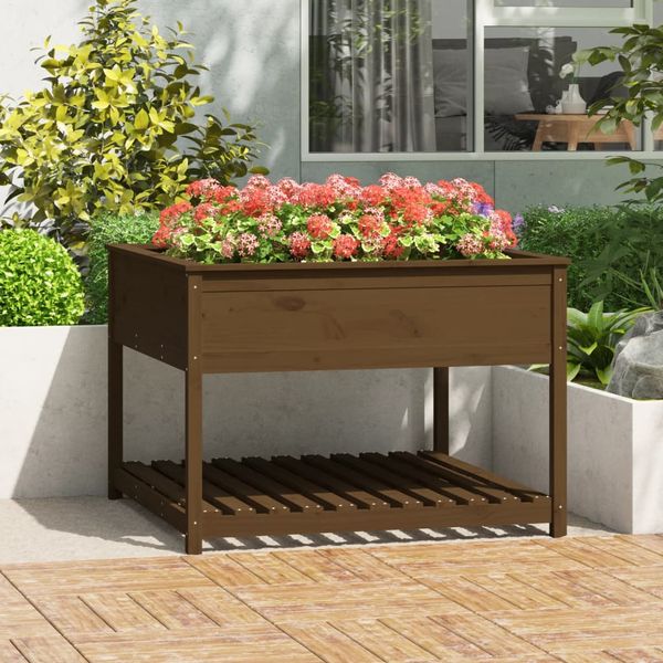 vidaXL Kvetináč s policou medovohnedý 111,5x111,5x81cm masív. borovica