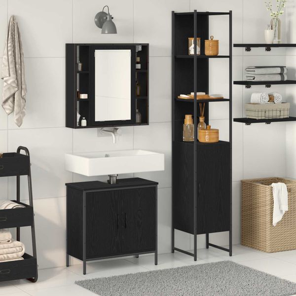 vidaXL Kúpeľňové umývadlové jednotky 3 pcs Čierna Kompozitné drevo
