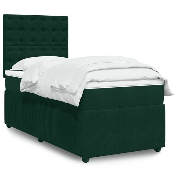 vidaXL Posteľný rám boxsping s matracom tmavozelený 100x200 cm zamat