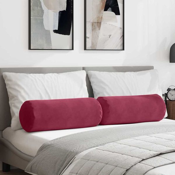 vidaXL Podložkové vankúše 2 pcs Víno červené Ø 25 x 70 cm