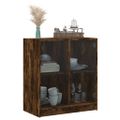 vidaXL Bočná skrinka so sklenenými dvierkami dymový dub 68x37x75,5 cm