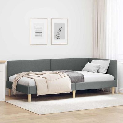 vidaXL Rohový rám postele s čelnou doskou Tmavo šedá 90 cm x 190 cm