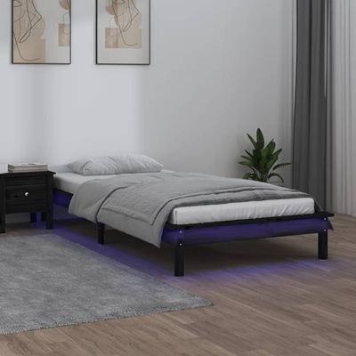 vidaXL Posteľný rám s LED čierny 90x190cm jednolôžko masívne drevo