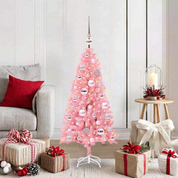 vidaXL Vianočný stromček s 150 LED-i so stojanom Ružová 120 cm PVC