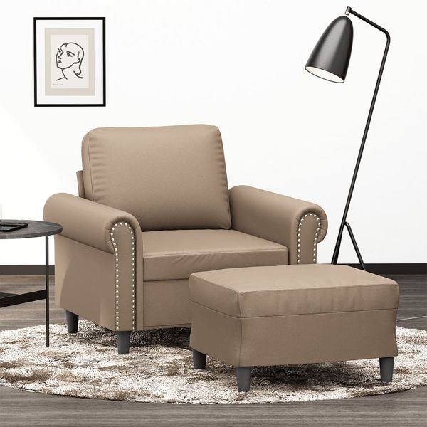vidaXL Kreslo s podnožkou kapučínové 60 cm umelá koža