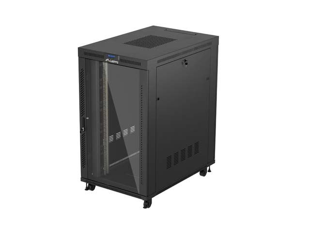 19'' Voľne stojaca racková skriňa 27u/800x1200 (flat pack) s presklenými dverami lcd čierna lanberg