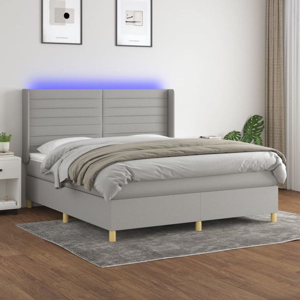 vidaXL Posteľ boxsping s matracom a LED bledosivá 180x200 cm látka