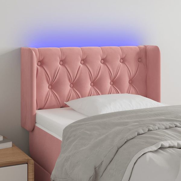 vidaXL Čelo postele s LED ružové 83x16x78/88 cm zamat