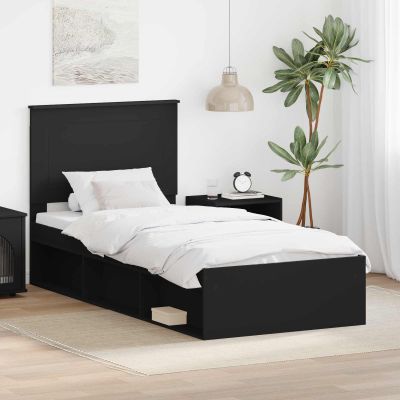 vidaXL Rám postele Čierna 90 x 190 cm Masívne borovicové drevo