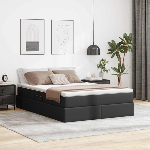 vidaXL Postel s úložným prostorem a matrací Čierna 140 x 200 cm