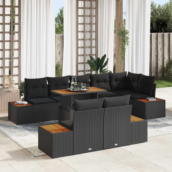 vidaXL Súprava záhradných pohoviek s úložiskom 9 pcs Čierna Poly ratan
