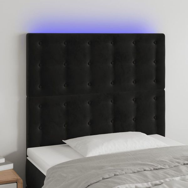 vidaXL Čelo postele s LED čierne 100x5x118/128 cm zamat