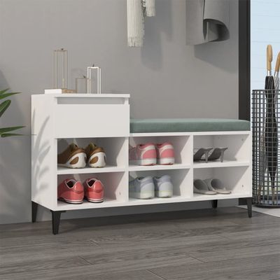 vidaXL Botník lesklý biely 102x36x60 cm spracované drevo