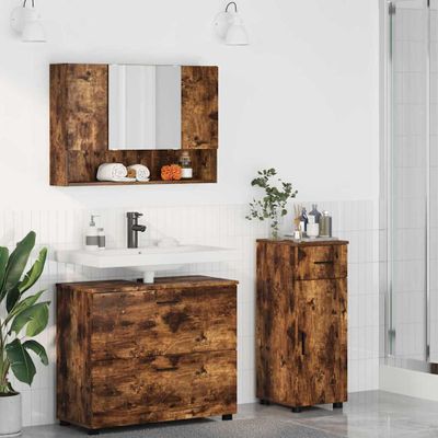 vidaXL Sada kúpeľňového nábytku 3 ks Dymová dub 76,5 x 35 x 64 cm