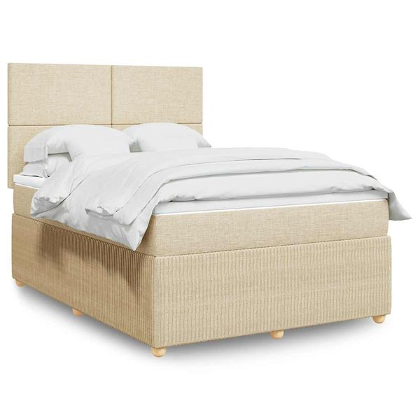vidaXL Posteľný rám boxspring s matracom krémový 160x200 cm látka