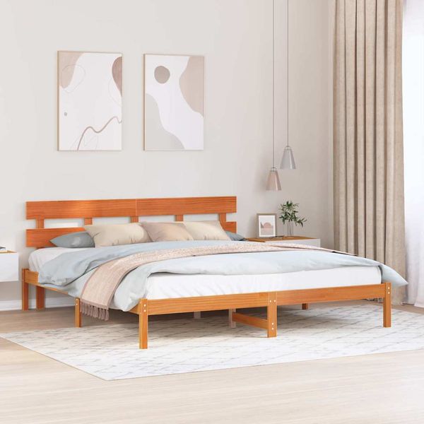 vidaXL Rám postele s čelnou doskou Hnedá 180 x 200 cm Borovicový masív