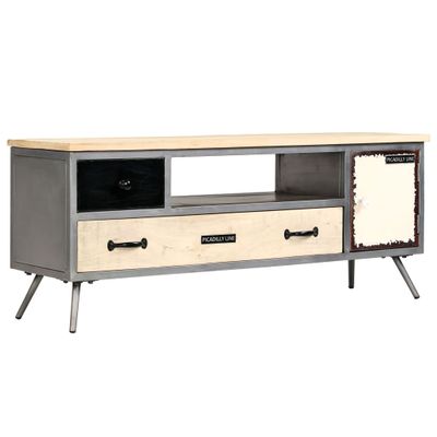 vidaXL TV stolík masívne mangovníkové drevo a oceľ 120x30x45 cm