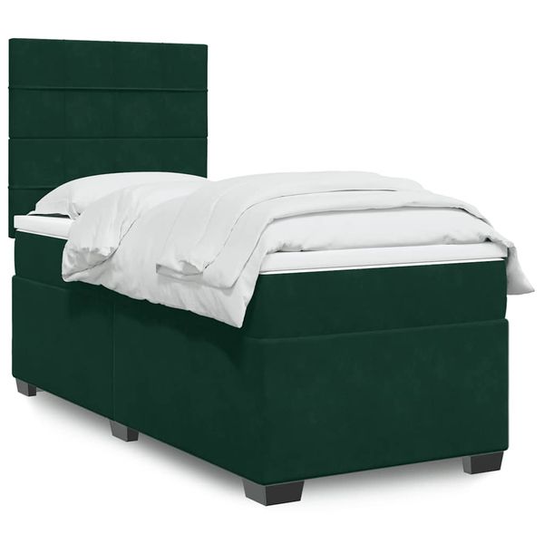 vidaXL Posteľný rám boxsping s matracom tmavozelený 100x200 cm zamat