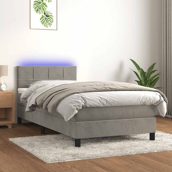 vidaXL Posteľ boxsping s matracom a LED bledosivá 80x200 cm zamat