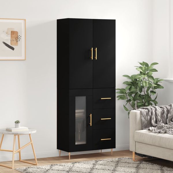 vidaXL Vysoká skrinka čierna 69,5x34x180 cm spracované drevo