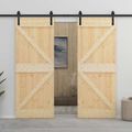 vidaXL Posuvné dvere 100 x 210 cm Borovicový masív Prírodná a čierna