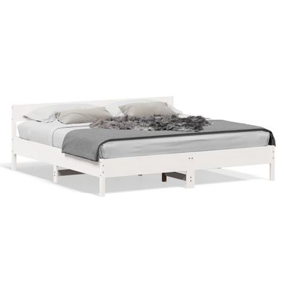vidaXL Posteľný rám s čelom biely 200x200 cm masívna borovica