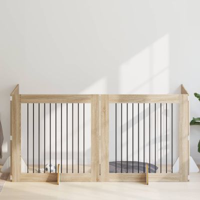 vidaXL Brána pre psov so stojanmi 4 pcs Dub sonoma 100 x 100 cm