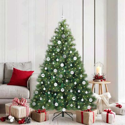 vidaXL Umelý vianočný stromček s 300 LED-i Zelená 180 cm PE a PVC