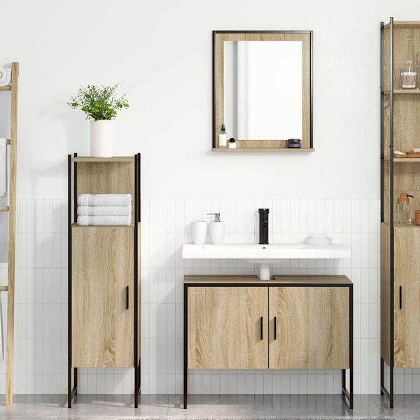vidaXL Sada kúpeľňového nábytku Nástenný 3 pcs Hnedá Kompozitné drevo