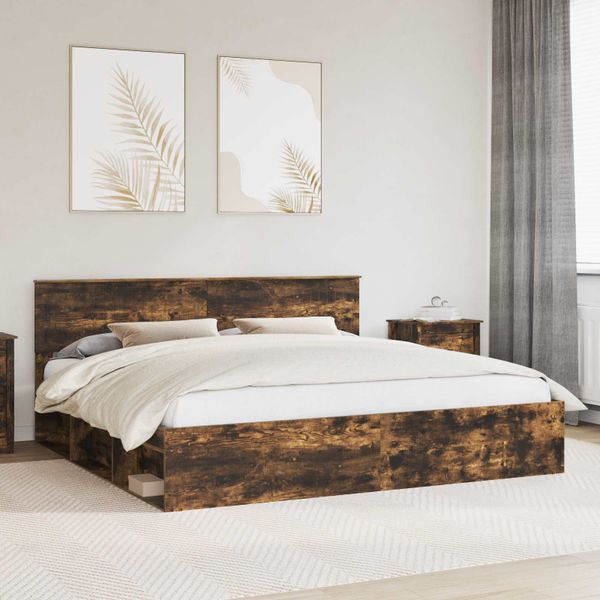 vidaXL Rám postele Dymová dub 200 x 200 cm Masívne borovicové drevo