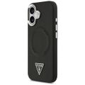 Guess Case Magsafe PU kožené puzdro s trojuholníkovým logom Strieborný kovový rám fotoaparátu pre iPhone 17 čierna