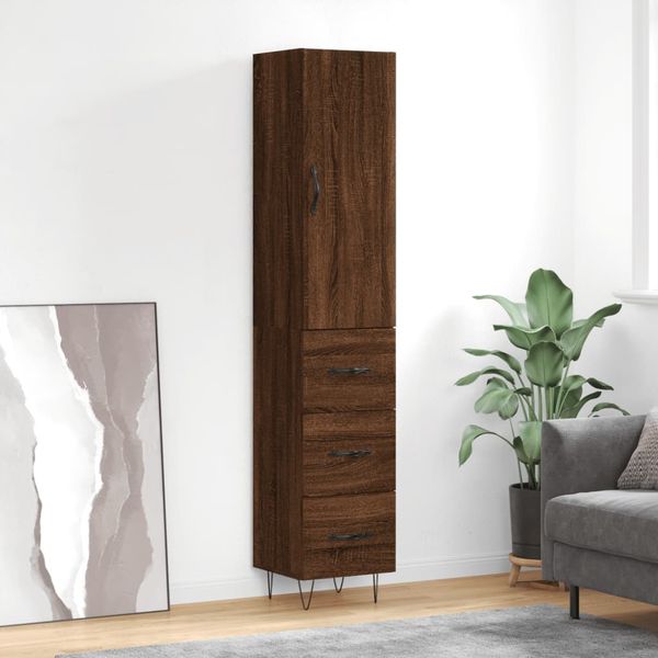 vidaXL Vysoká skrinka hnedý dub 34,5x34x180 cm spracované drevo