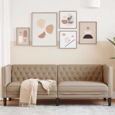 VidaXL Pohovka chesterfield 3-miestna kapučínová umelá koža