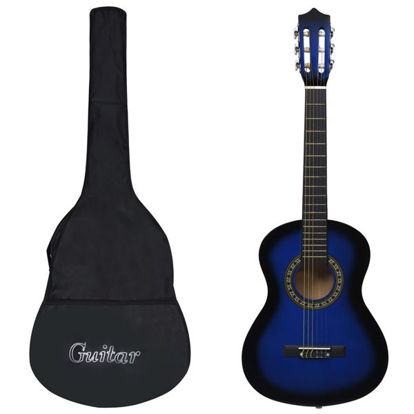 vidaXL Klasická gitara pre začiatočníkov a deti s taškou modrá 1/2 34"