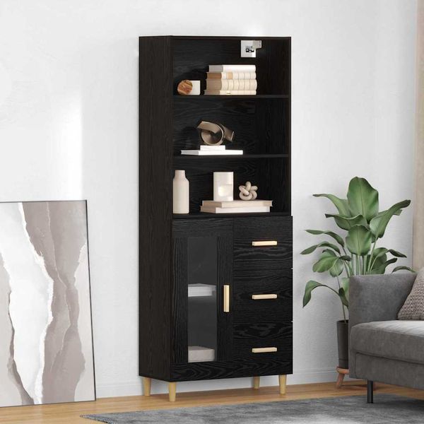 vidaXL Highboard Čierny dub 69,5 x 32,5 x 180 cm Kompozitné drevo