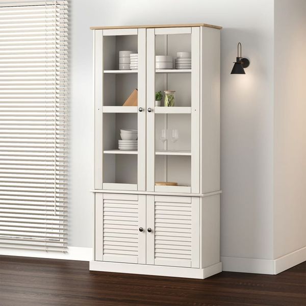 vidaXL Sklenená vitrína VIGO biela 85x35x170 cm masívna borovica