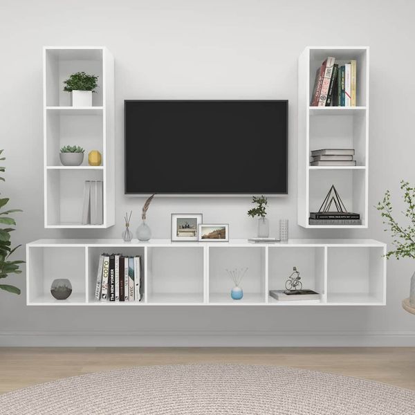 vidaXL Nástenné TV skrinky 4 ks, lesklé biele, kompozitné drevo