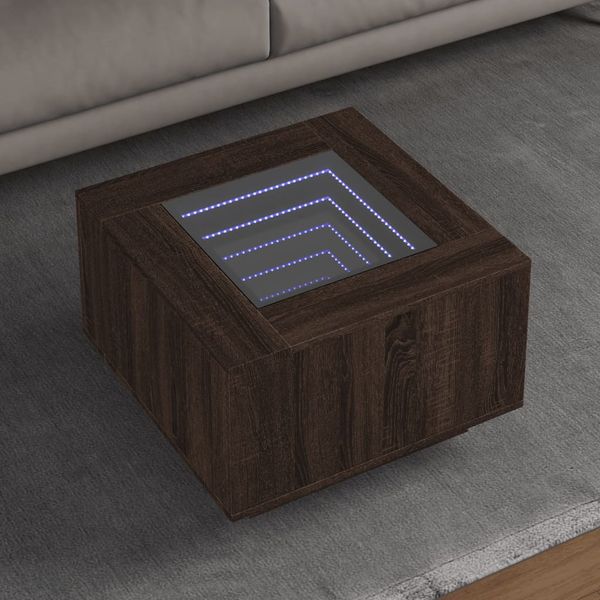vidaXL Konferenčný stolík+LED, hnedý dub 60x60x40 cm, kompozitné drevo