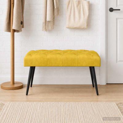 vidaXL Lavica s gombíkovým prešívaním Žltá 80 x 40 x 46 cm Zamat