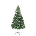 vidaXL Osvetlený umelý vianočný stromček+gule 210 cm, 910 vetvičiek