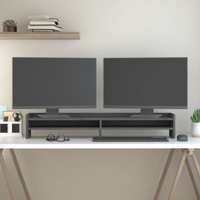 vidaXL Stojan na monitor sivý 100x24x16 cm masívna borovica