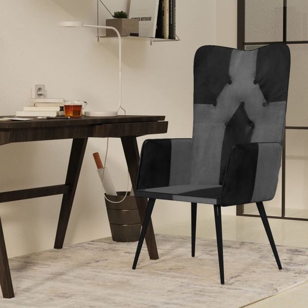 vidaXL Kreslo wingback čierne a sivé pravá koža