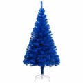 vidaXL Osvetlený umelý vianočný stromček s guľami, modrý 240 cm, PVC