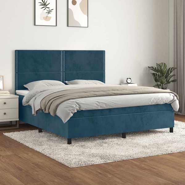 vidaXL Posteľný rám boxsping s matracom tmavomodrý 180x200 cm zamat