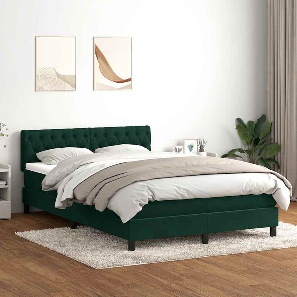 vidaXL Posteľný rám boxsping s matracom tmavozelený 140x220 cm zamat