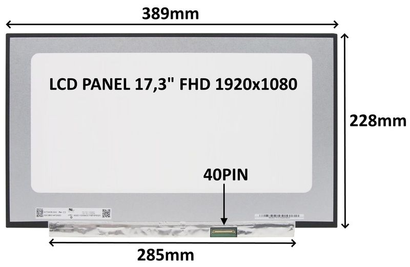 LCD PANEL 17,3'' FHD 1920x1080 40PIN MATNÝ IPS 144HZ / BEZ ÚCHYTOV