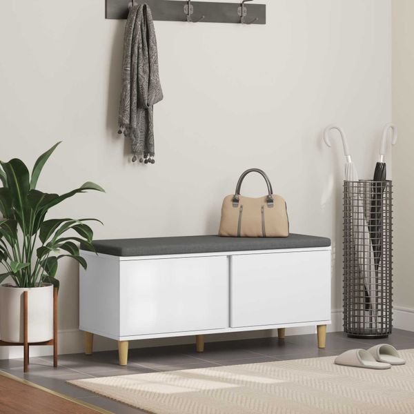 vidaXL Predsieňová lavica s vankúšom s dverami Biely 100 x 38 x 46 cm